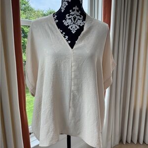 Cream Dolman Sleeve Blouse with Mandarin Collar